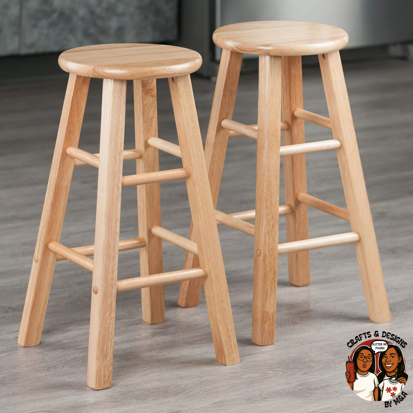 Custom Wooden Bar Stool 2pc Set