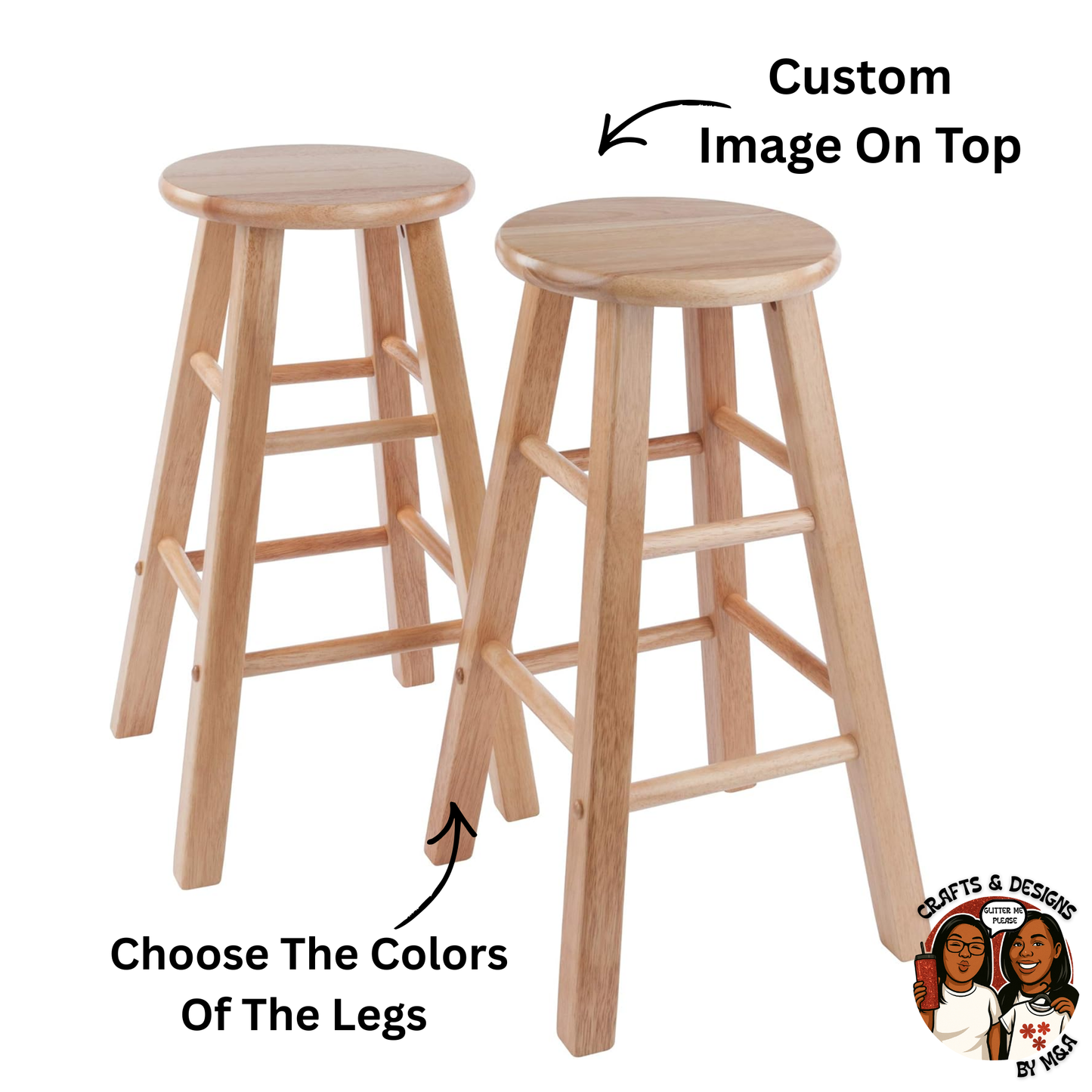 Custom Wooden Bar Stool 2pc Set