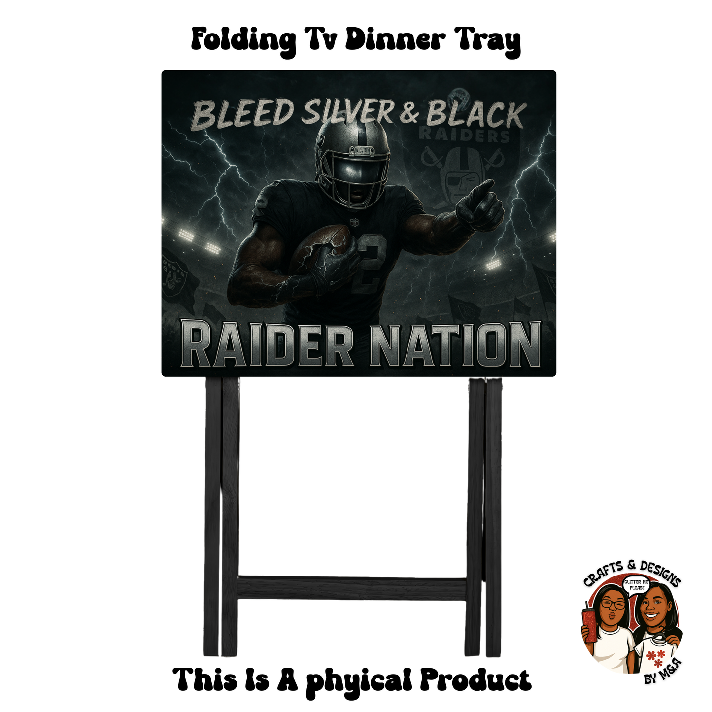 Raiders Bleed Silver & Black Folding Tv Dinner Tray