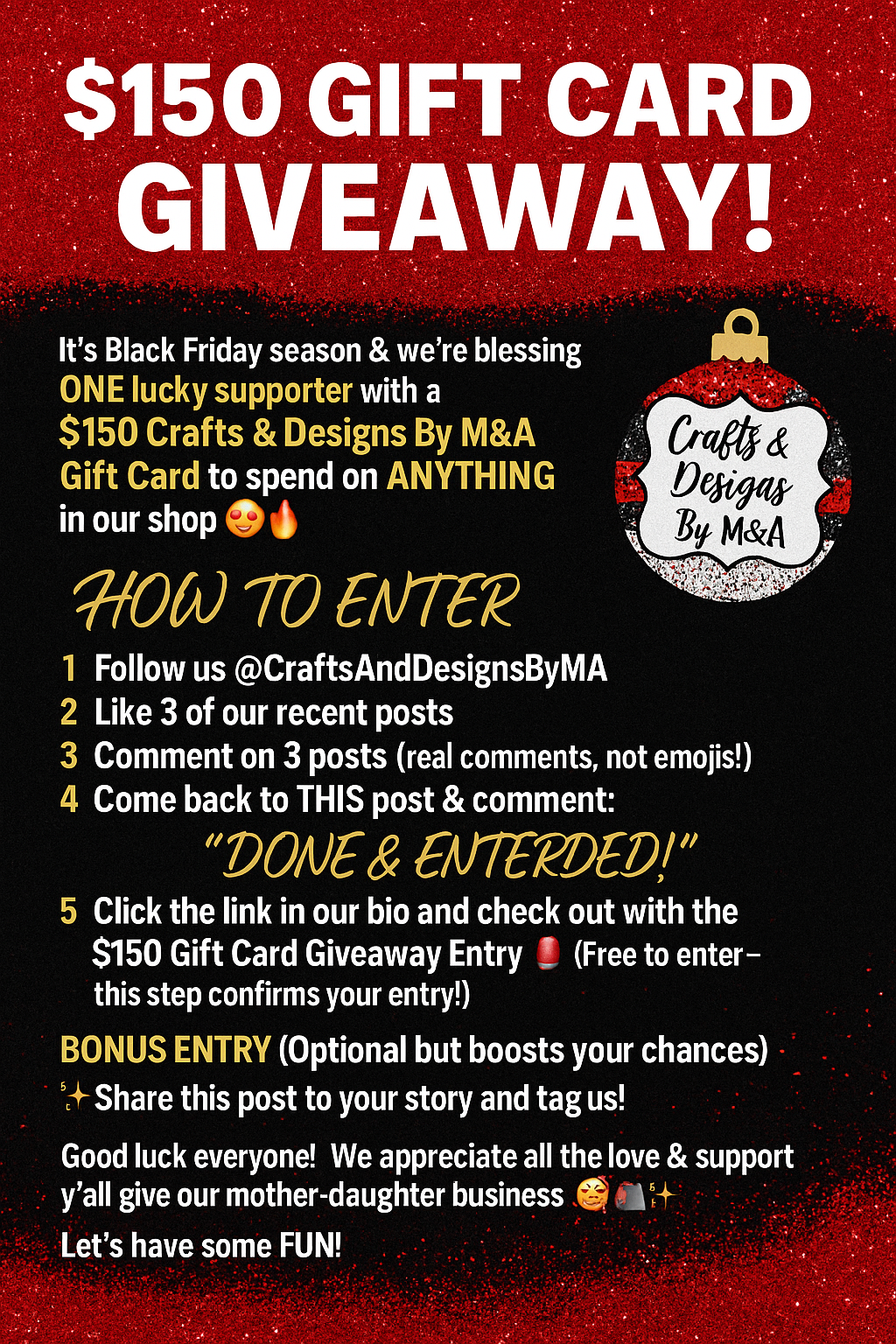 🚨 $150 GIFT CARD GIVEAWAY! 🚨