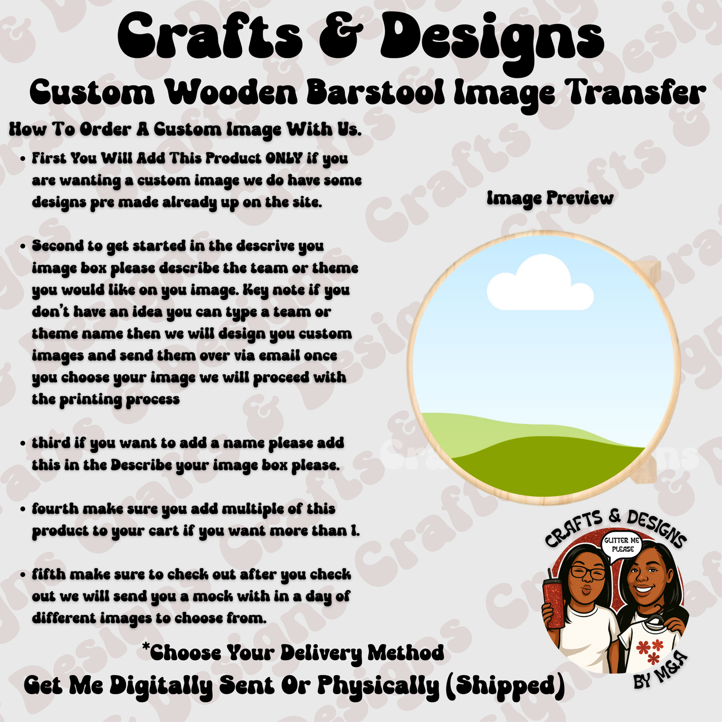 Custom 12X12 Barstool Adhesive Image Transfer